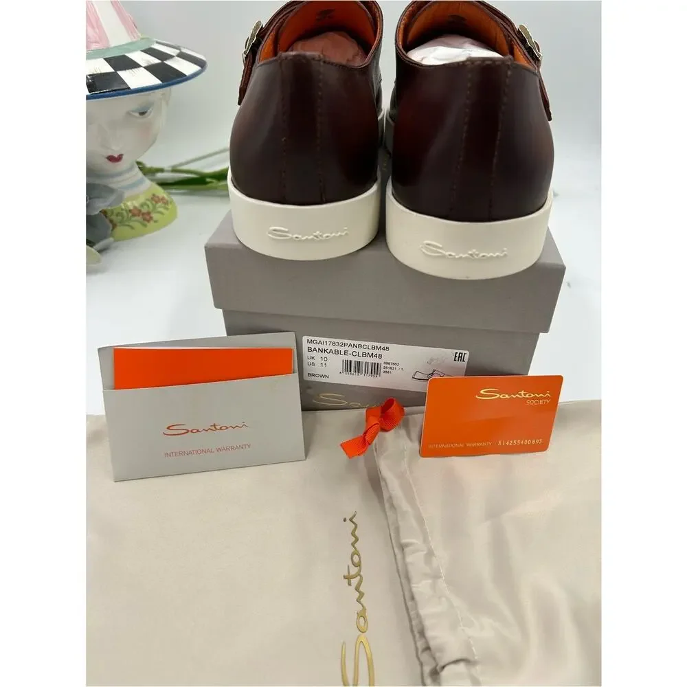 Men's Santoni bankable double Monk strap sneakers size 11 made in Italy
